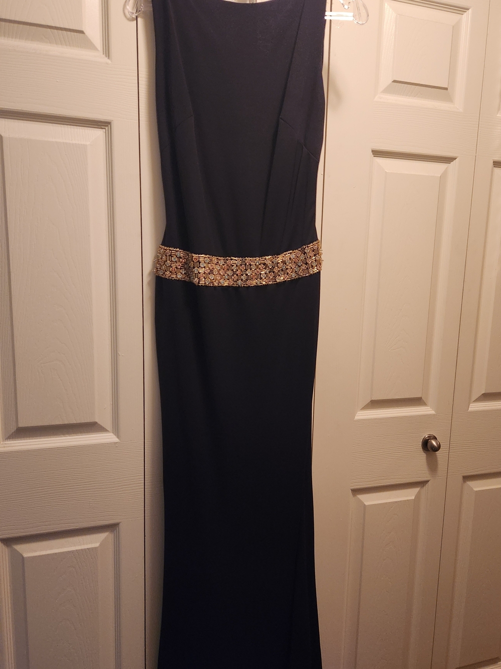 Black Maxi Evening Dress with Gold Embellished Waist